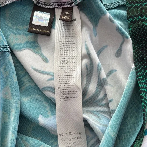 Roberto Cavalli Green Snake Print Floral Bodycon Dress IT 38 US XS 2 Stretch - Picture 6 of 13